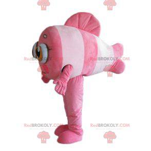 Maskottchen rosa und weißer Clownfisch kokett und bunt -