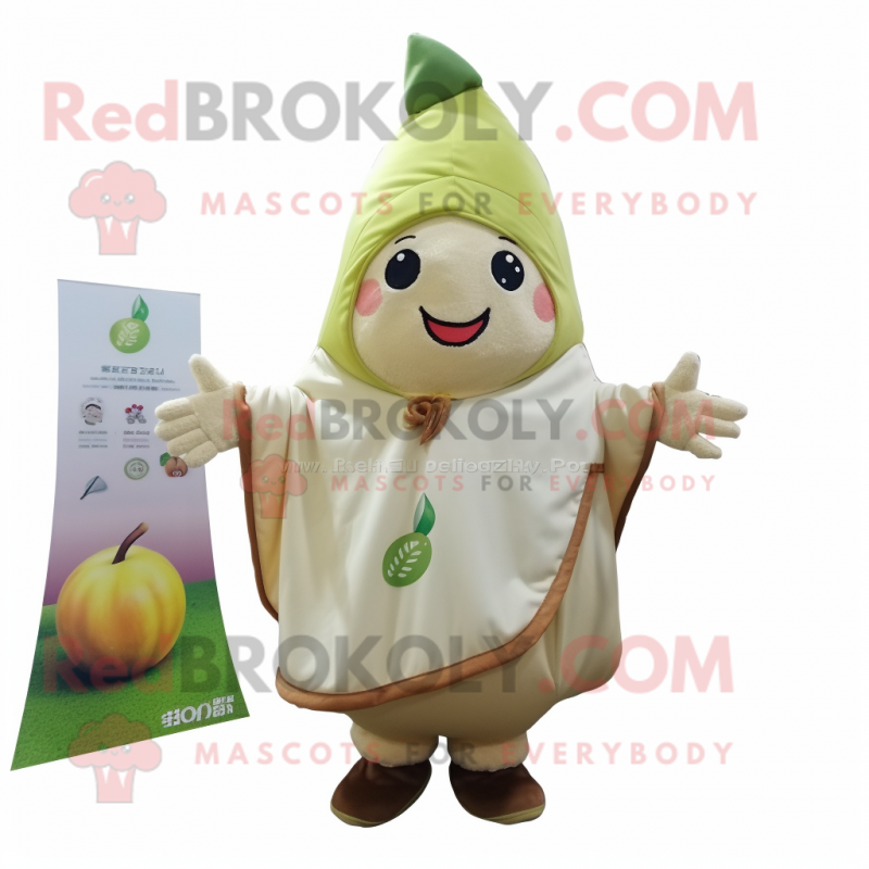 Beige Pear mascot costume character dressed with a Playsuit and Shawls