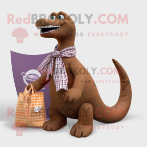 Brown Diplodocus mascot costume character dressed with a Bikini and Pocket squares