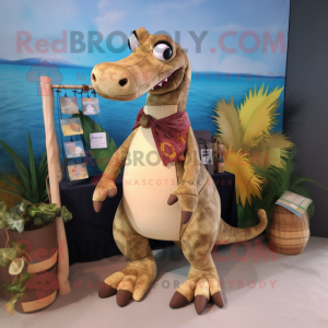 Brown Diplodocus mascot costume character dressed with a Bikini and Pocket squares