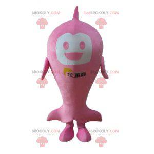 Mascot big pink and white fish very smiling - Redbrokoly.com