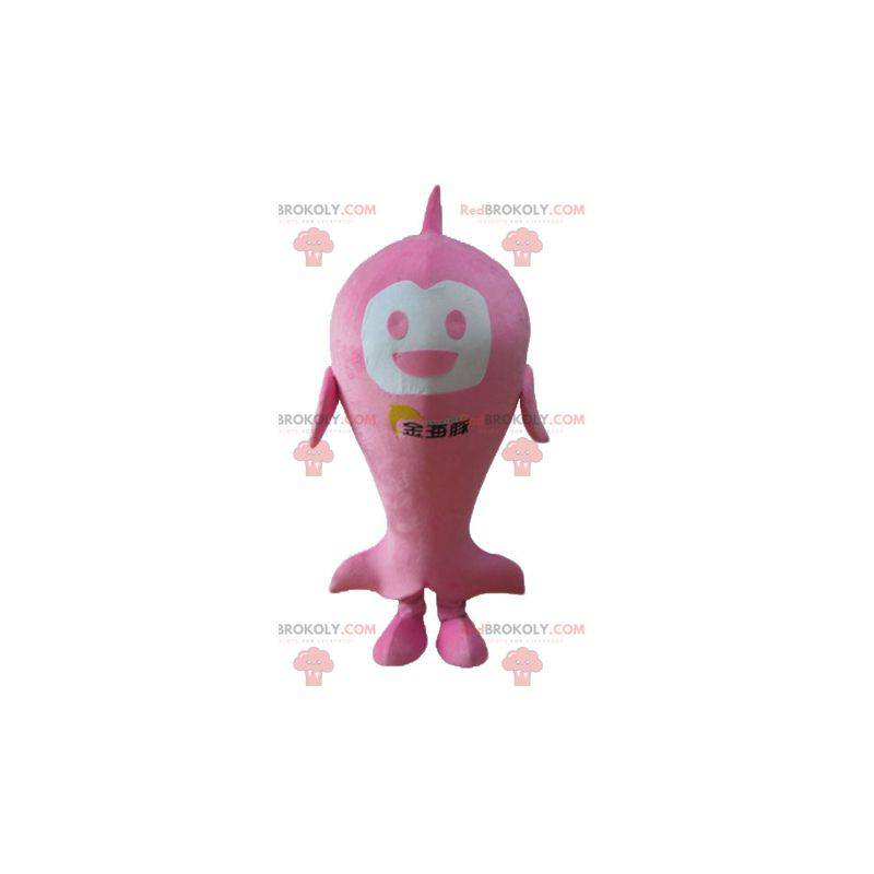Mascot grote roze en witte vis erg lachend - Redbrokoly.com