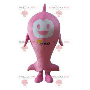 Mascot grote roze en witte vis erg lachend - Redbrokoly.com