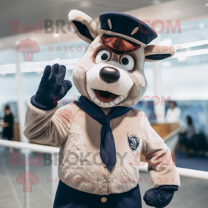 Navy Reindeer mascot costume character dressed with a Waistcoat and Berets