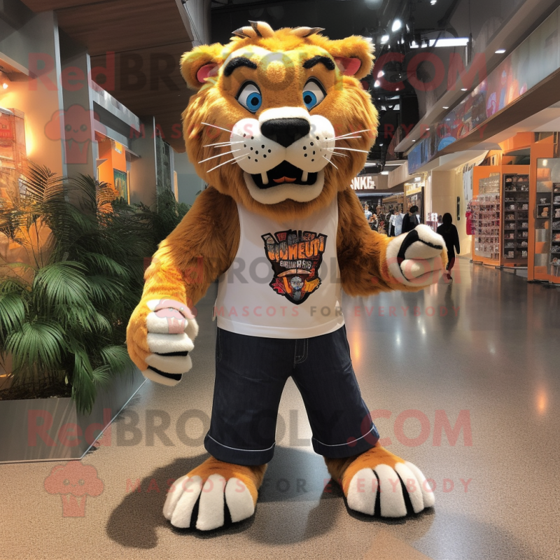 Saber-Toothed Tiger mascot costume character dressed with a Oxford Shirt  and Shoe clips