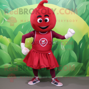 Red Spinach mascot costume character dressed with a Tank Top and Cummerbunds