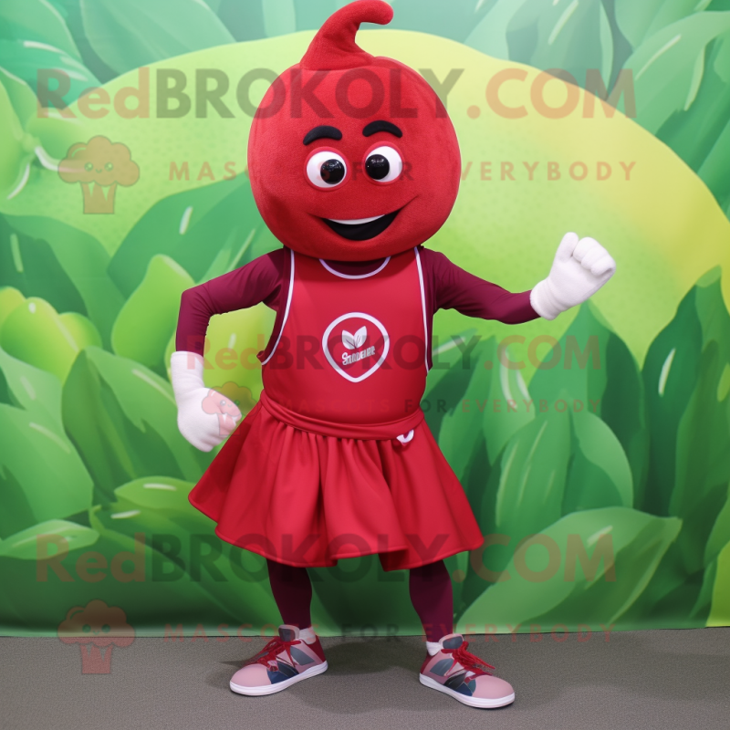 Red Spinach mascot costume character dressed with a Tank Top and Cummerbunds