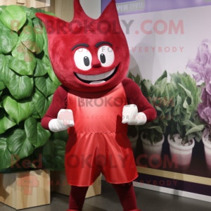 Red Spinach mascot costume character dressed with a Tank Top and Cummerbunds