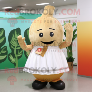 Tan Turnip mascot costume character dressed with a A-Line Skirt and Foot pads