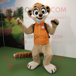 Tan Lemur mascot costume character dressed with a Polo Shirt and Foot pads