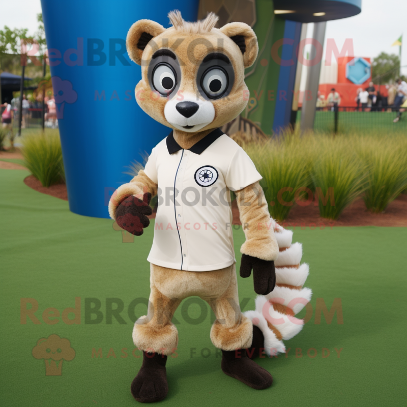 Tan Lemur mascot costume character dressed with a Polo Shirt and Foot pads