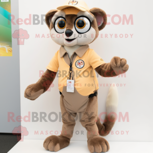 Tan Lemur mascot costume character dressed with a Polo Shirt and Foot pads