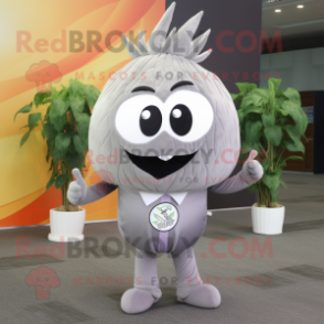 Gray Onion mascot costume character dressed with a Suit and Headbands