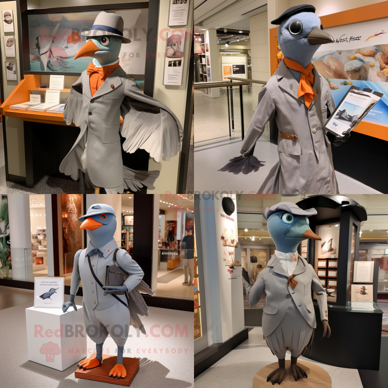 Gray Passenger Pigeon mascot costume character dressed with a T-Shirt and Pocket squares