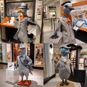 Gray Passenger Pigeon mascot costume character dressed with a T-Shirt and Pocket squares