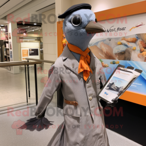 Gray Passenger Pigeon mascot costume character dressed with a T-Shirt and Pocket squares
