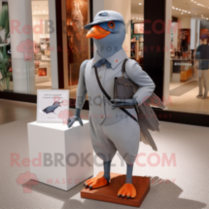 Gray Passenger Pigeon mascot costume character dressed with a T-Shirt and Pocket squares