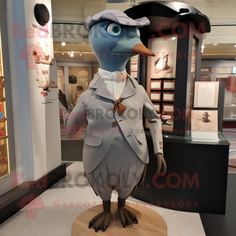 Gray Passenger Pigeon mascot costume character dressed with a T-Shirt and Pocket squares