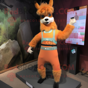 Rust Llama mascot costume character dressed with a Yoga Pants and Hair clips