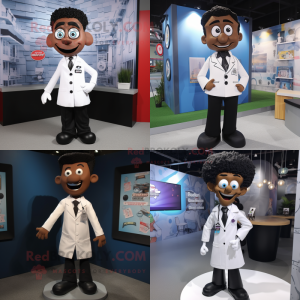 Black Doctor mascot costume character dressed with a Dress Shirt and Tie pins