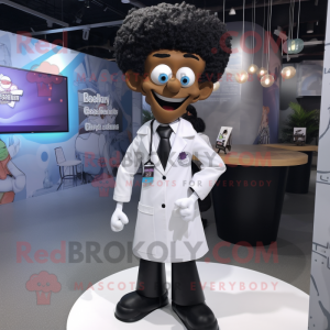 Black Doctor mascot costume character dressed with a Dress Shirt and Tie pins