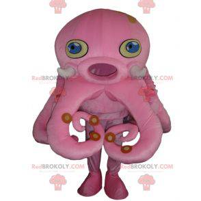 Giant pink octopus mascot with blue eyes - Redbrokoly.com