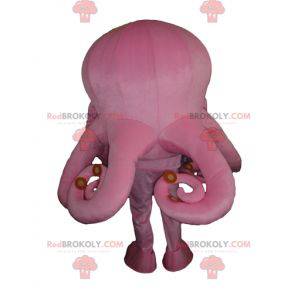 Mascotte de pieuvre rose géante avec les yeux bleus -