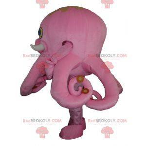 Mascote gigante de polvo rosa com olhos azuis - Redbrokoly.com