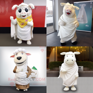 White Beef Wellington mascot costume character dressed with a Wrap Dress and Scarf clips