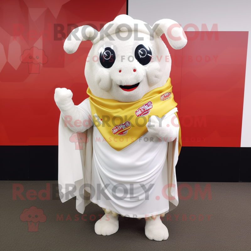 White Beef Wellington mascot costume character dressed with a Wrap Dress and Scarf clips