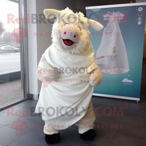 White Beef Wellington mascot costume character dressed with a Wrap Dress and Scarf clips