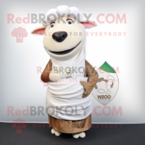 White Beef Wellington mascot costume character dressed with a Wrap Dress and Scarf clips