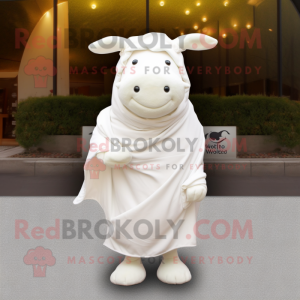 White Beef Wellington mascot costume character dressed with a Wrap Dress and Scarf clips
