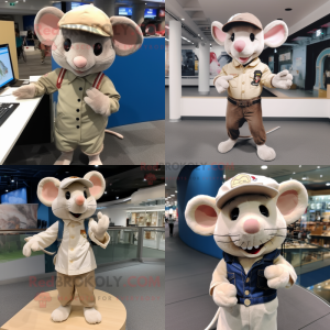 Beige Mouse mascot costume character dressed with a Jeans and Berets