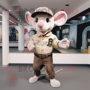 Beige Mouse mascot costume character dressed with a Jeans and Berets