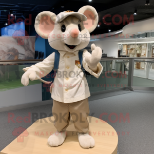 Beige Mouse mascot costume character dressed with a Jeans and Berets