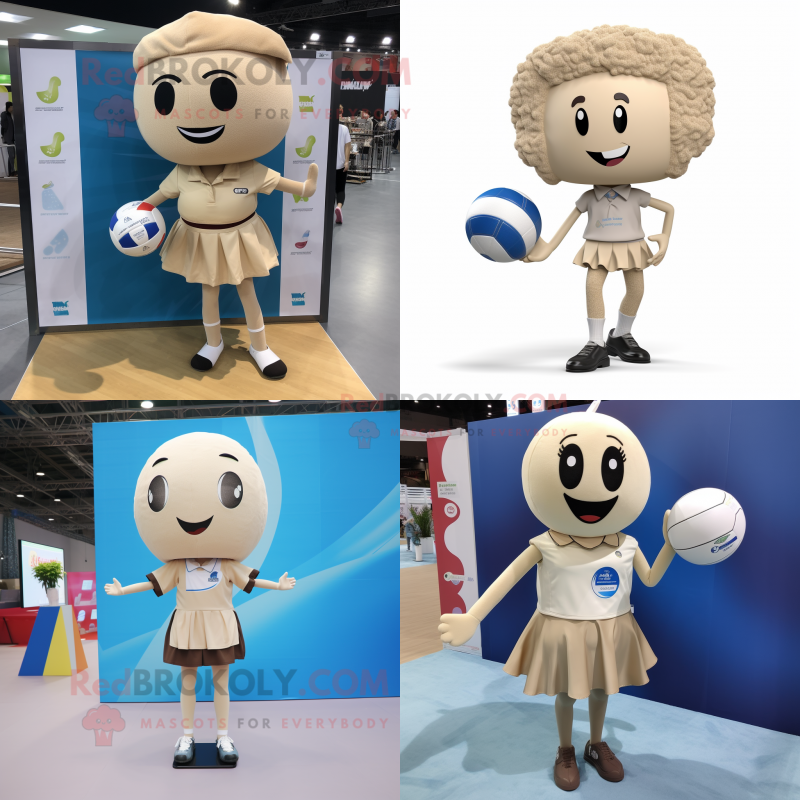 Beige Volleyball Ball mascot costume character dressed with a Mini Skirt and Pocket squares