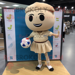 Beige Volleyball Ball mascot costume character dressed with a Mini Skirt and Pocket squares