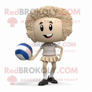 Beige Volleyball Ball mascot costume character dressed with a Mini Skirt and Pocket squares