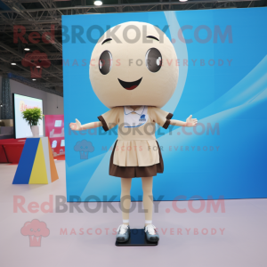 Beige Volleyball Ball mascot costume character dressed with a Mini Skirt and Pocket squares