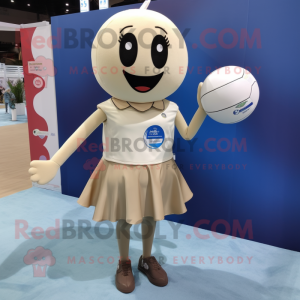 Beige Volleyball Ball mascot costume character dressed with a Mini Skirt and Pocket squares