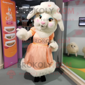 Peach Angora Goat mascot costume character dressed with a Skirt and Beanies