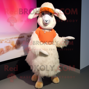 Peach Angora Goat mascot costume character dressed with a Skirt and Beanies