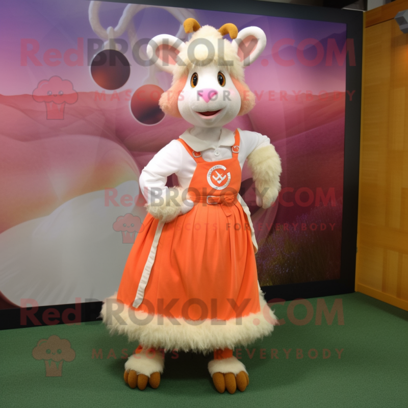 Peach Angora Goat mascot costume character dressed with a Skirt and Beanies