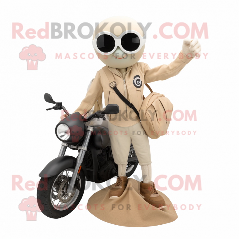 Beige Oyster mascot costume character dressed with a Moto Jacket and Handbags