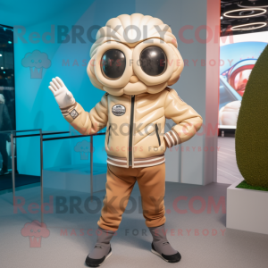 Beige Oyster mascot costume character dressed with a Moto Jacket and Handbags