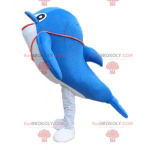 Mascote golfinho gigante azul e branco de muito sucesso -