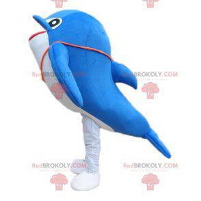 Mascotte de dauphin bleu et blanc géant très réussi -