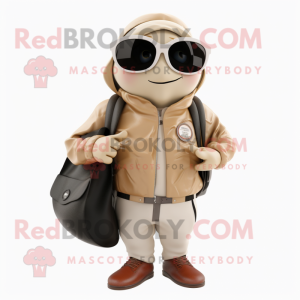 Beige Oyster mascot costume character dressed with a Moto Jacket and Handbags