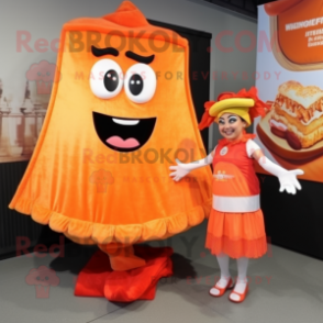 Orange Lasagna mascot costume character dressed with a Shift Dress and Keychains